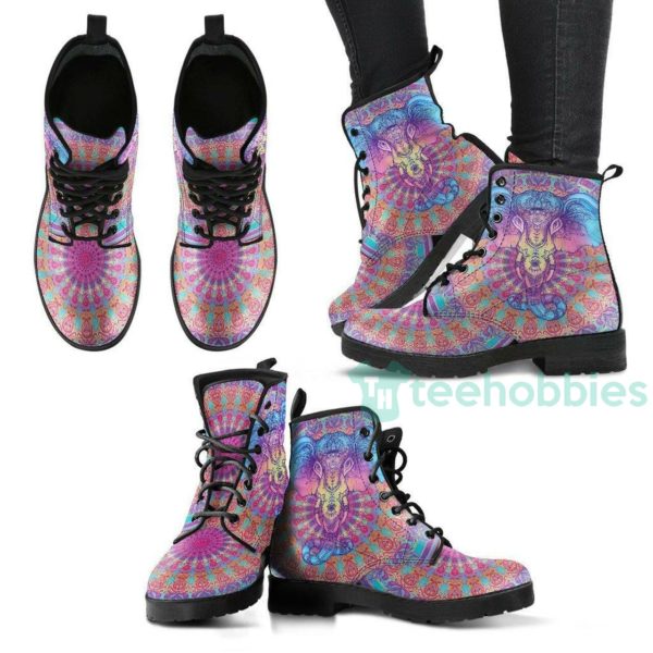 purple mandala elephant handcrafted leather boots shoes 1 EGQ0s 600x600px Purple Mandala Elephant Handcrafted Leather Boots Shoes