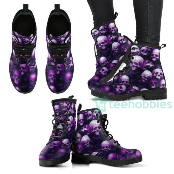 purple skulls leather boots shoes 1 63BUq 600x600px Purple Skulls Leather Boots Shoes