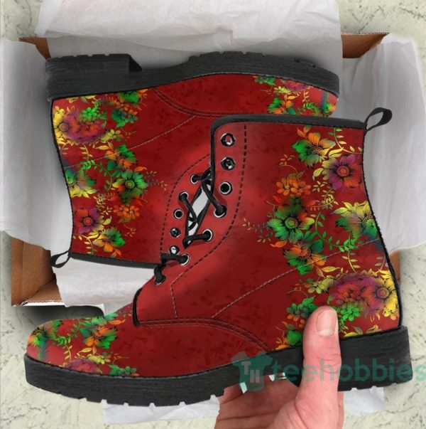 red floral henna leather boots shoes 1 EirXy 600x603px Red Floral Henna Leather Boots Shoes