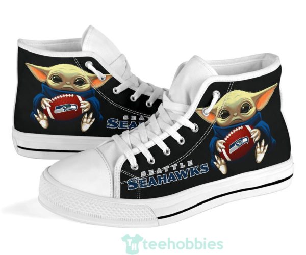 seahawks cute baby yoda high top shoes fan gift 1 HEWXv 600x500px Seahawks Cute Baby Yoda High Top Shoes Fan Gift