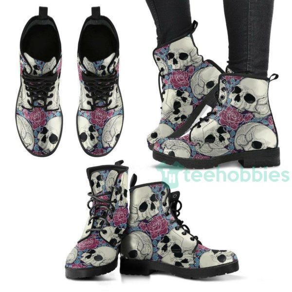 skull pattern roses handcrafted leather boots shoes 1 hRyij 600x600px Skull Pattern Roses Handcrafted Leather Boots Shoes