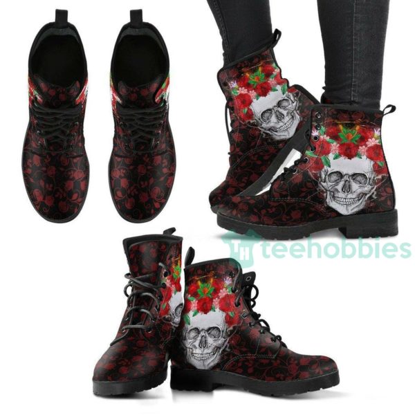 skull with roses leather boots shoes 1 n23D8 600x600px Skull With Roses Leather Boots Shoes