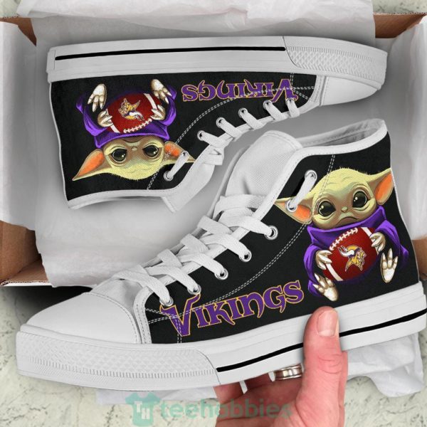 vikings cute baby yoda high top shoes fan gift 2 7AFPX 600x600px Vikings Cute Baby Yoda High Top Shoes Fan Gift