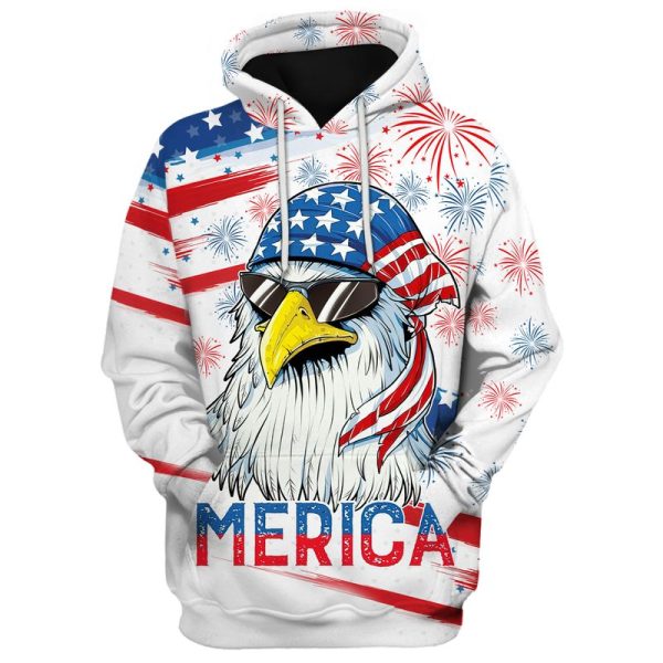 American Independence Day Cute Eagle 3D Shirt - 3D Hoodie - White