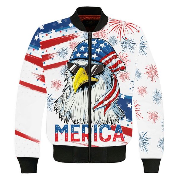 American Independence Day Cute Eagle 3D Shirt - Bomber Jacker - White