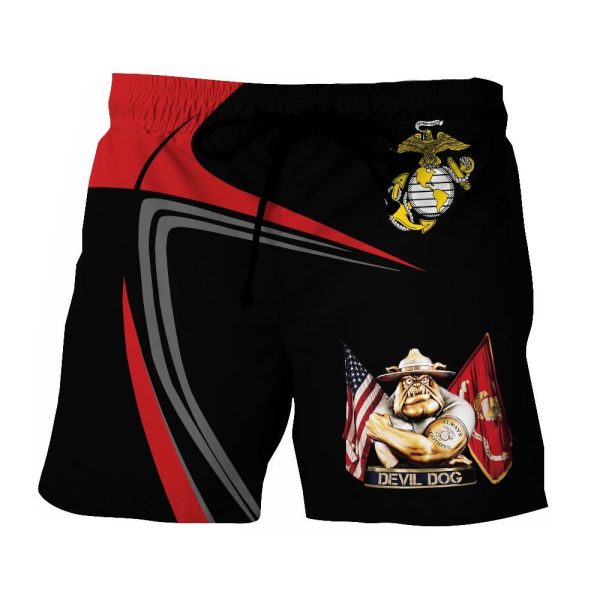 Custom Name Marine Devil Dog Hawaiian Shirt Beach Shorts - Short Pant - Black