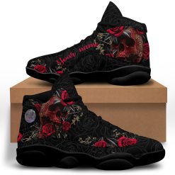 Halloween Skull Red Rose Best Gift For Halloween Air Jordan 13 Shoes - Men's Air Jordan 13 - Black