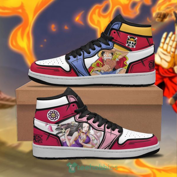 luffy and boa hancock custom one piece air jordan hoghtop shoes 1 7pf3W 600x600px Luffy And Boa Hancock Custom One Piece Air Jordan Hoghtop Shoes
