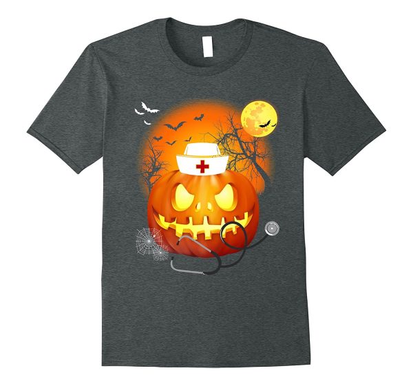 nurse halloween pumpkin halloween night t shirt unisex t shirt dark heather 600x561px Nurse Halloween Pumpkin Halloween Night T Shirt