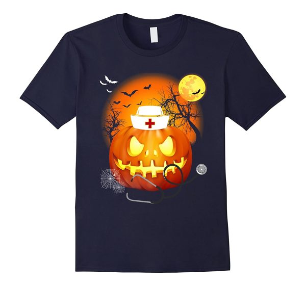 nurse halloween pumpkin halloween night t shirt unisex t shirt navy 600x561px Nurse Halloween Pumpkin Halloween Night T Shirt