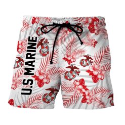 United States Marine Tropical Hawaiian Shirt Beach Shorts - Short Pant - White