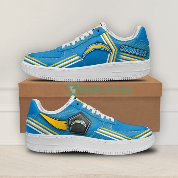los angeles chargers logo and striped style air force shoes for fans 1 z2kpa 600x600px Los Angeles Chargers Logo And Striped Style Air Force Shoes For Fans