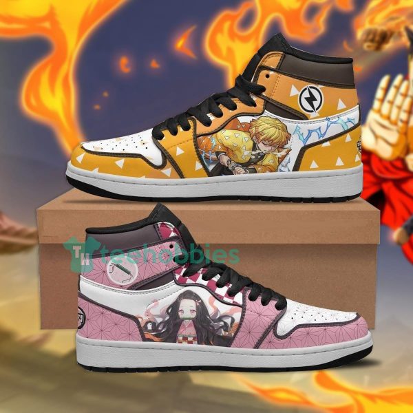 nezuko x zenitsu custom demon slayer air jordan hightop shoes 1 raj2P 600x600px Nezuko x Zenitsu Custom Demon Slayer Air Jordan Hightop Shoes