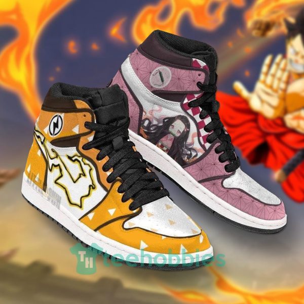 nezuko x zenitsu custom demon slayer air jordan hightop shoes 4 e8AEx 600x600px Nezuko x Zenitsu Custom Demon Slayer Air Jordan Hightop Shoes
