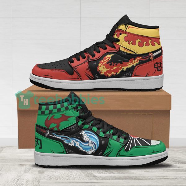 tanjiro x rengoku demon slayer sword custom air jordan hightop shoes 1 Usf1r 600x600px Tanjiro x Rengoku Demon Slayer Sword Custom Air Jordan Hightop Shoes