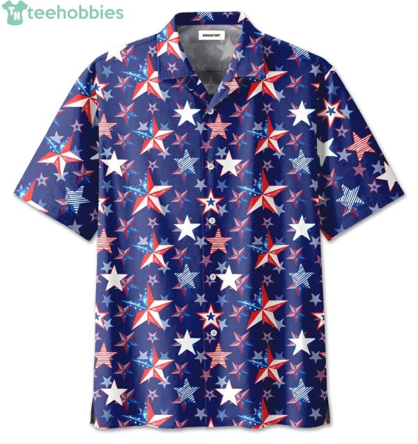 4Th Of July Us Flag Star Pattern Navy Hawaiian Shirtsproduct photo 1