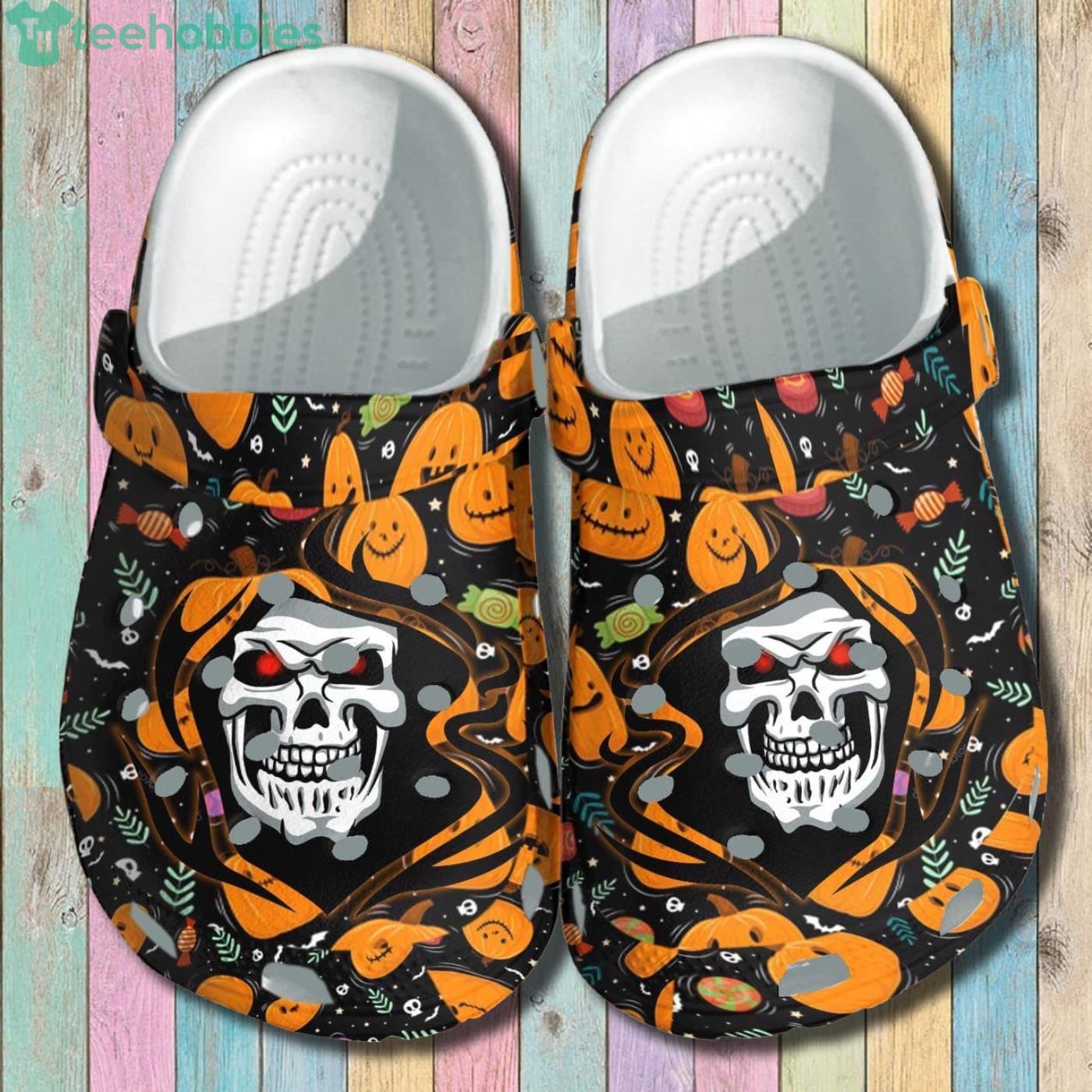 A Death Tattoo With Pumpkin Happy Halloween Clog Shoes image A Death Tattoo With Pumpkin Happy Halloween Clog Shoes Product Photo 2