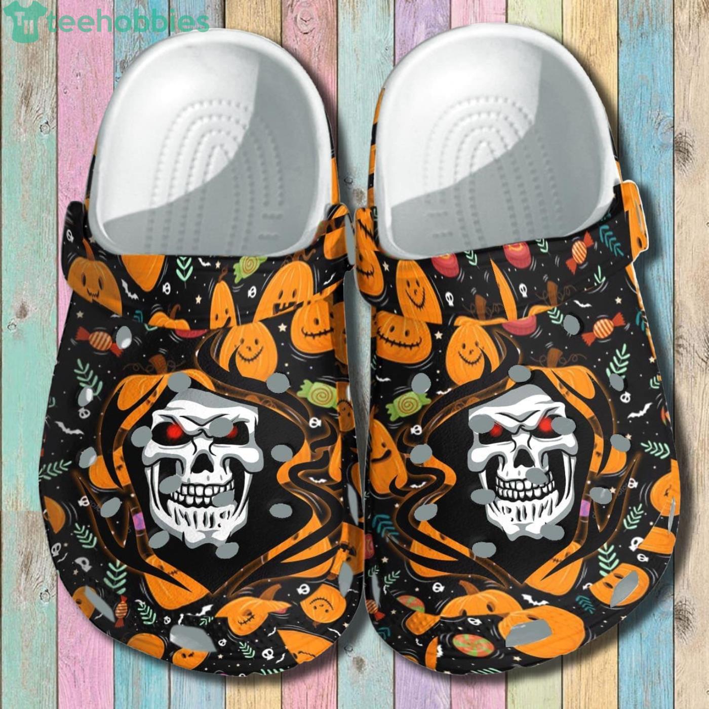 A Death Tattoo With Pumpkin Happy Halloween Clog Shoes Product Photo 1 A Death Tattoo With Pumpkin Happy Halloween Clog Shoes Product Photo 1