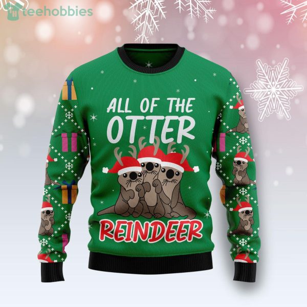 All Of The Otter Reindeer Green Ugly Christmas Sweater Product Photo 1