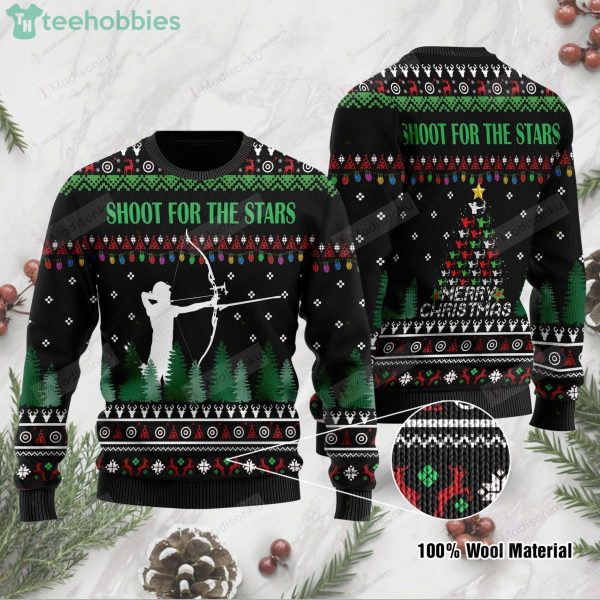 Archer Using Compound Bow With Sayings Shoot Ugly Christmas Sweaterproduct photo 1