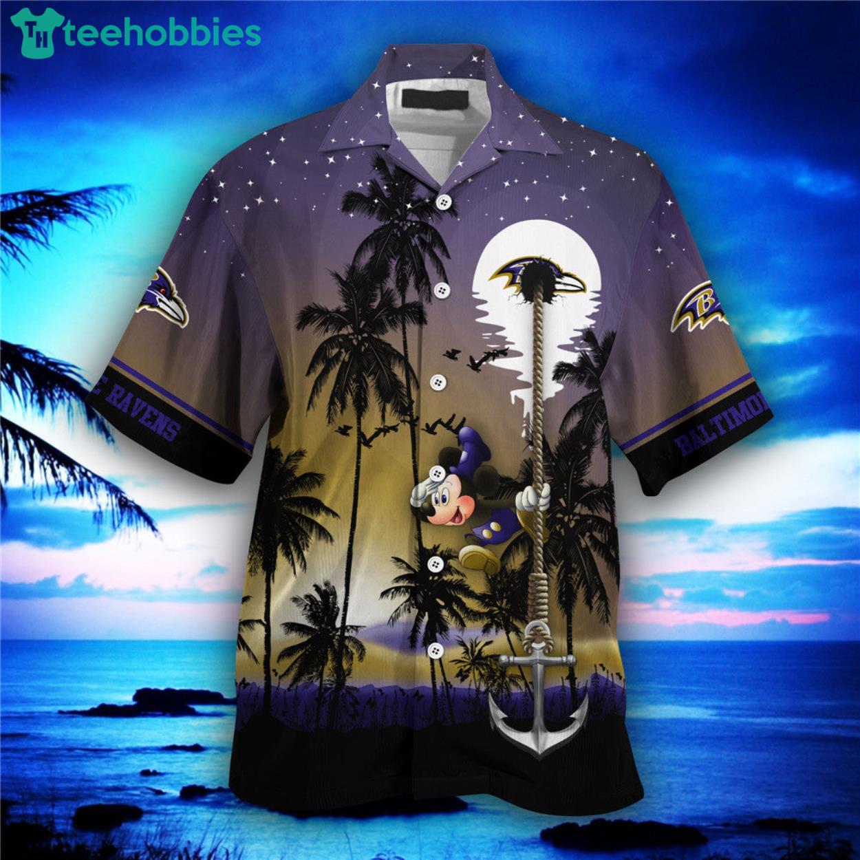 Baltimore Ravens Mickey And Beach Night Hawaiian Shirt Product Photo 1