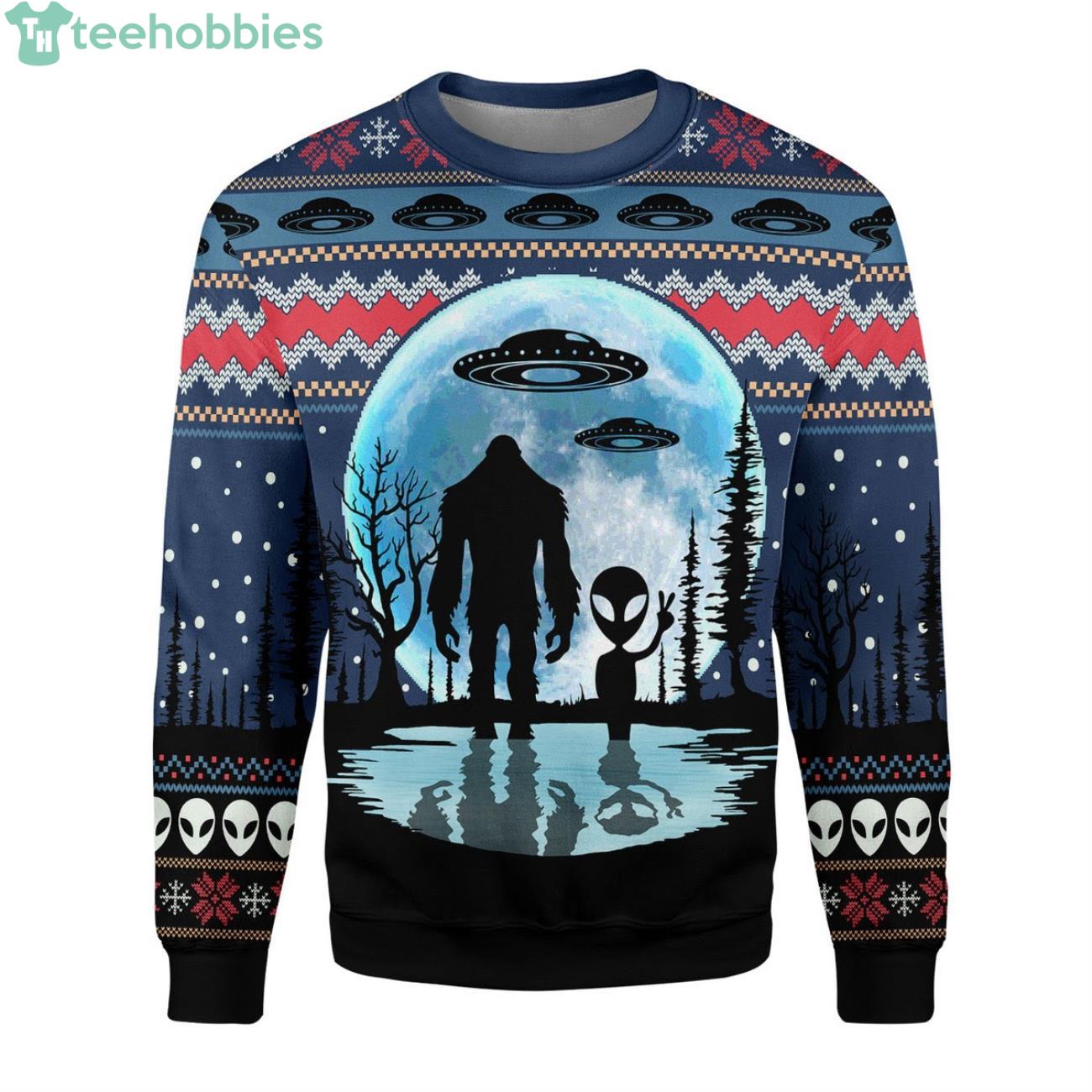 BigFoot Alien UFO Ugly Christmas Sweater image BigFoot Alien UFO Ugly Christmas Sweater Product Photo 2