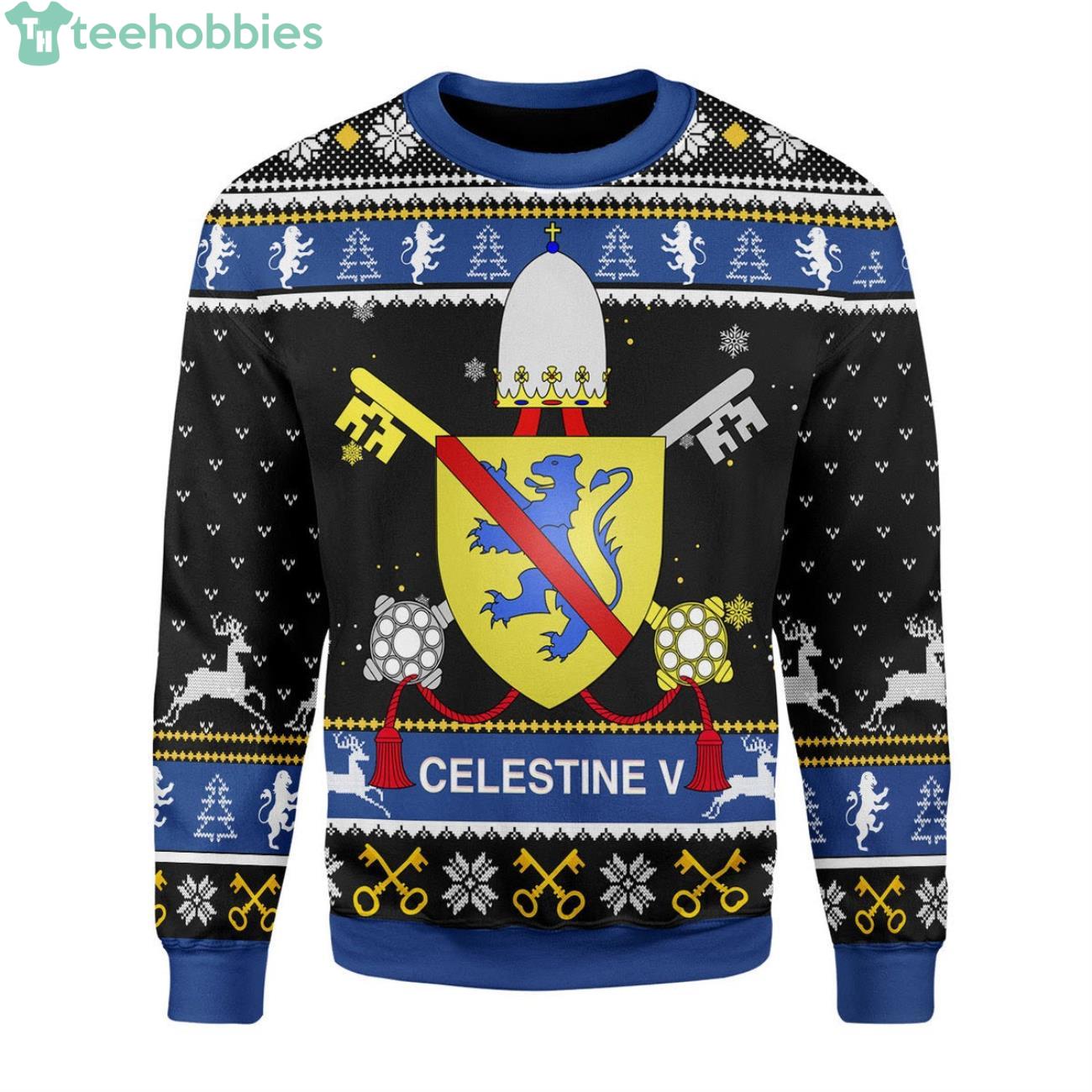 Celestine V Coat Of Arms Ugly Christmas Sweater Product Photo 1 Celestine V Coat Of Arms Ugly Christmas Sweater Product Photo 1