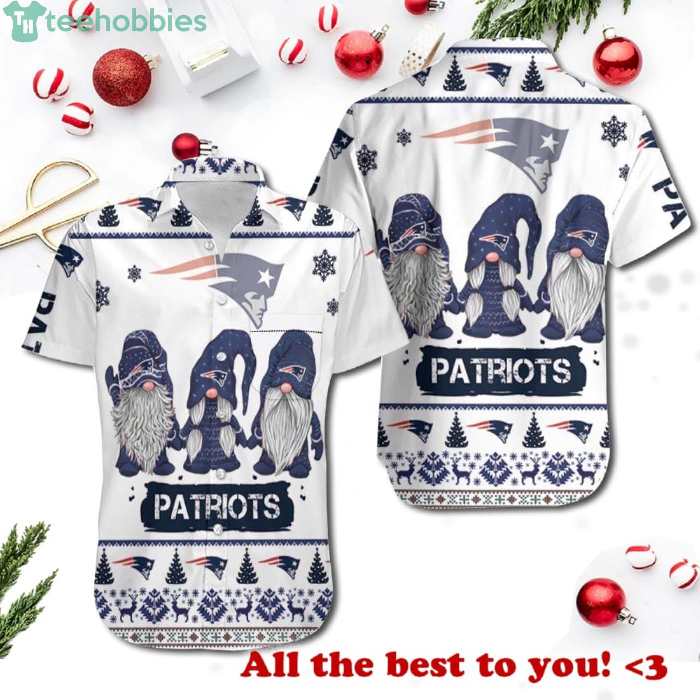 Christmas Gnomes New England Patriots Christmas Ugly Pattern 3D Hawaiian Shrit Product Photo 1