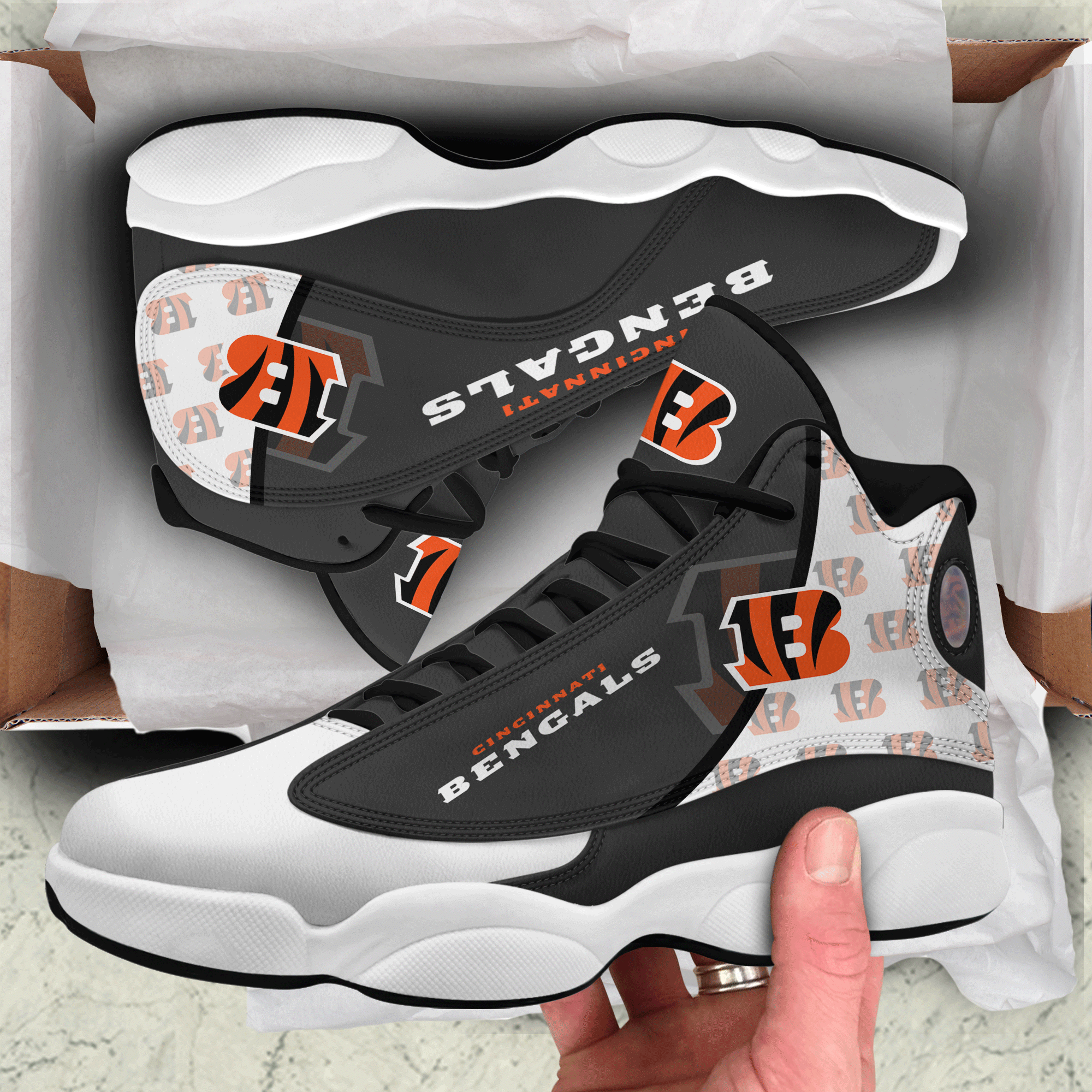 Cincinnati Bengals Fans Custom Name Air Jordan 13 Sneaker Shoes