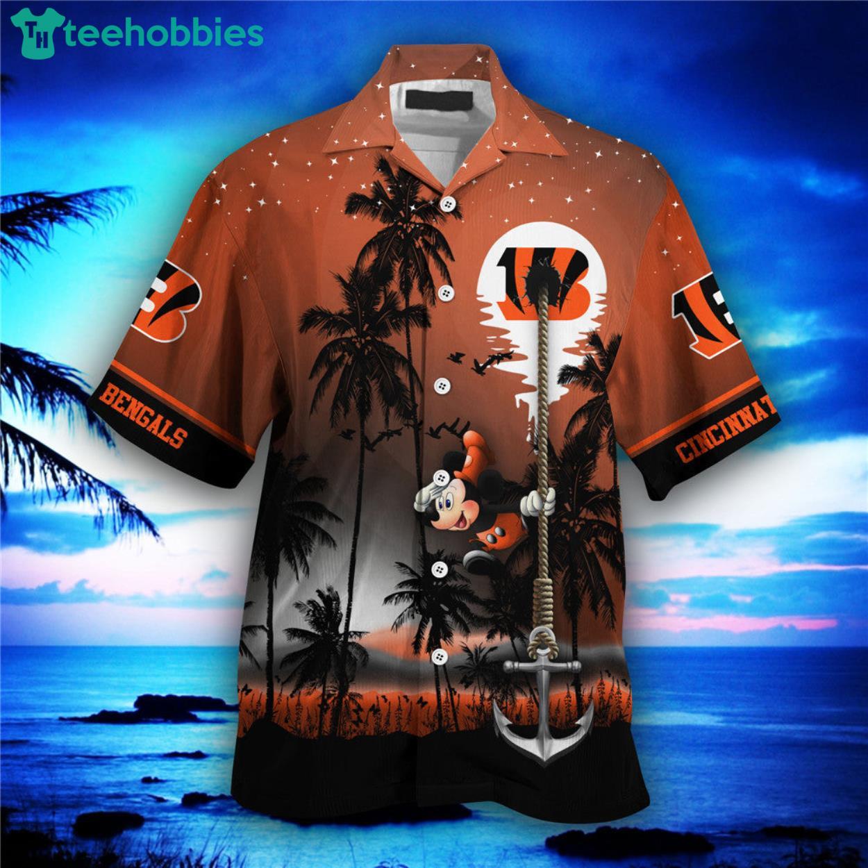 Cincinnati Bengals Mickey And Beach Night Hawaiian Shirt Product Photo 1