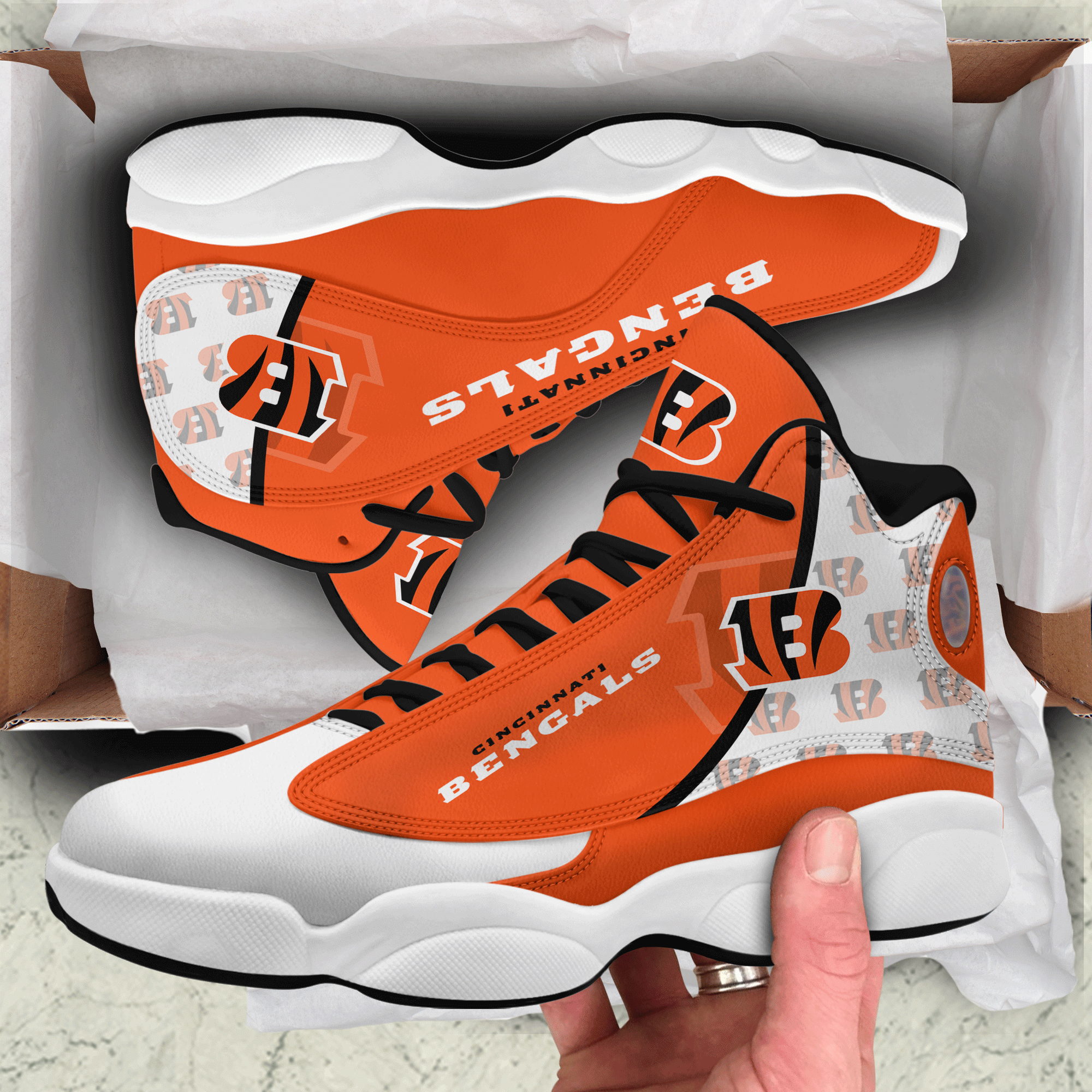 Cincinnati Bengals Fans Custom Name Air Jordan 13 Sneaker Shoes