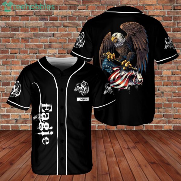 Custom Name Awesome Eagle America Flag Indenpend Veteran Days Jersey Baseball Shirt Product Photo 1