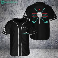 Custom Name L Golf Club And Ball Black Jersey Baseball Shirt Product Photo 1