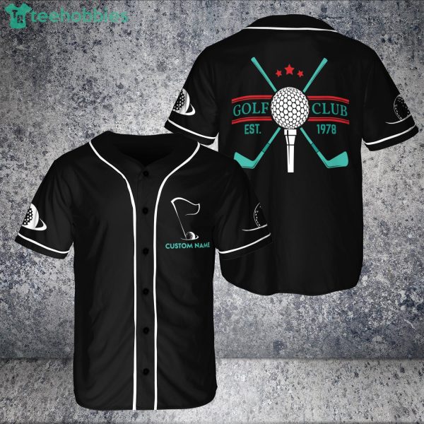 Custom Name L Golf Club And Ball Black Jersey Baseball Shirt Product Photo 1