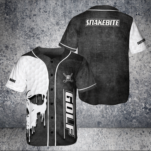 Custom Name Love Golf Skull Black White Snakebitte Jersey Baseball Shirt Product Photo 1