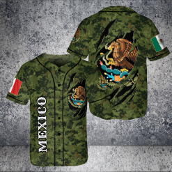 Custom Name Love Mexico Flag Eagle Sneak Army Style Jersey Baseball Shirt Product Photo 1
