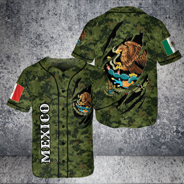 Custom Name Love Mexico Flag Eagle Sneak Army Style Jersey Baseball Shirt Product Photo 1