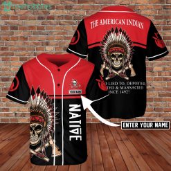 Custom Name Native Amercia Indian Tribal Skull Lied To Deported Jersey Baseball Shirt Product Photo 1