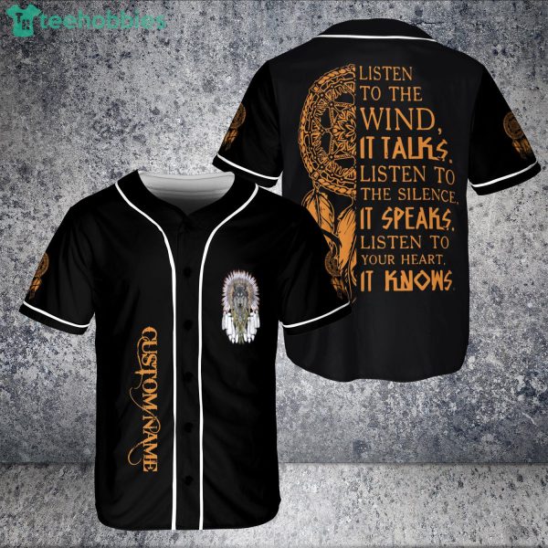 Custom Name Native American Headdress Wolf Cherokee Pride Tribe Jersey Baseball Shirt Product Photo 1