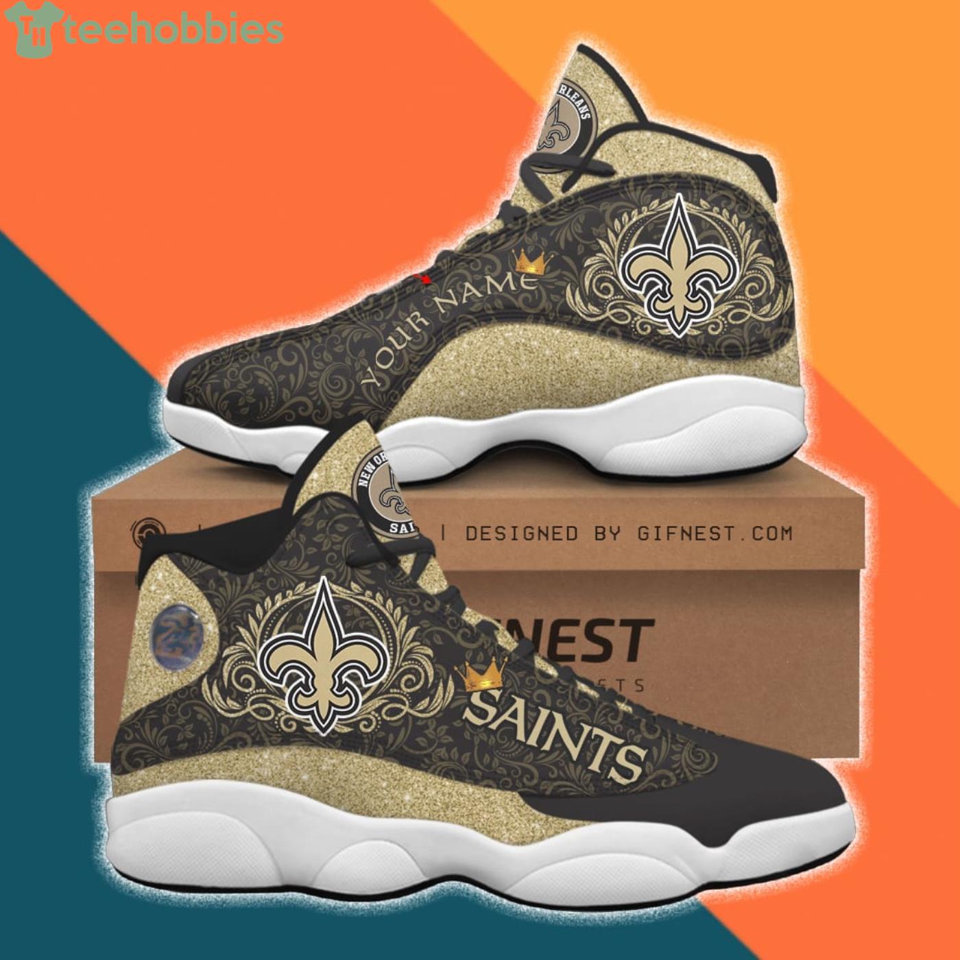 Custom Name New Orleans Saints Jordan 13 Sneaker Shoes Product Photo 1