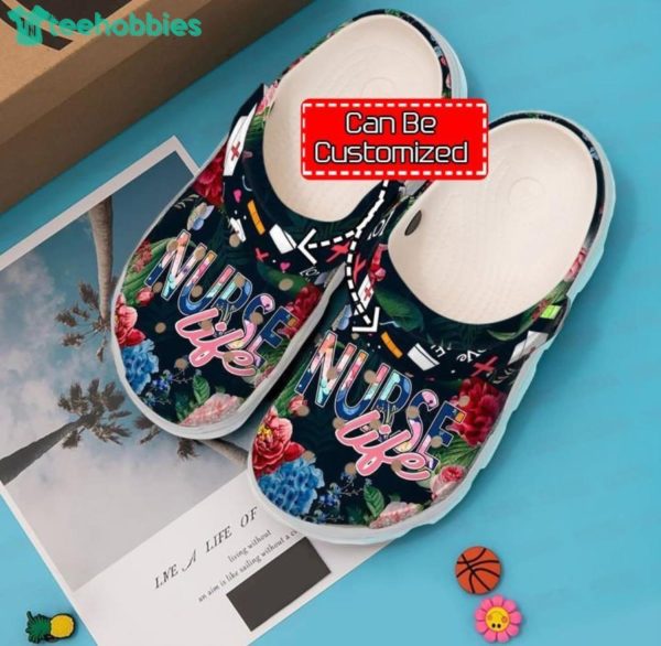 Custom Name Nurse Floral Life Gift For Nurse Black Clog Shoes Product Photo 1