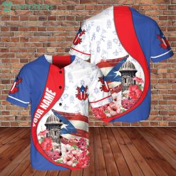 Custom Name Puerto Rico Flag Flog And Floral Tiki Hawaii Lover Jersey Baseball Shirt Product Photo 1
