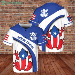 Custom Name Puerto Rico Frogs On Flag Blue White Style Jersey Baseball Shirt Product Photo 1