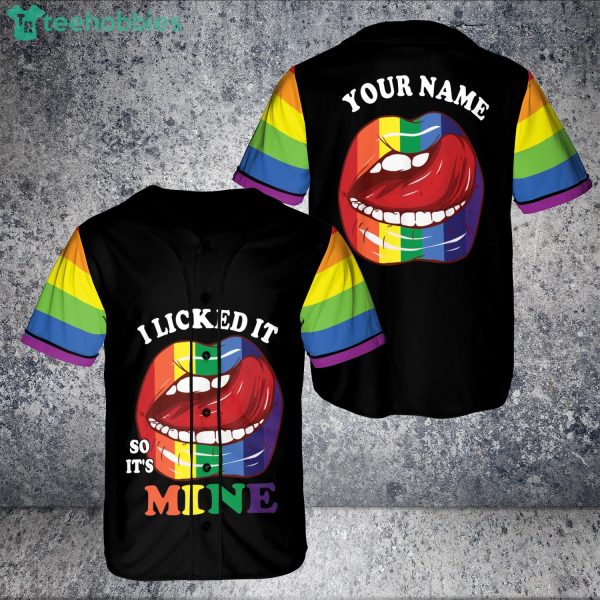 Custom Name Rainbow Lips Lgbt Flag I Licked It So It's Mine Pride Suport Jersey Baseball Shirt Product Photo 1