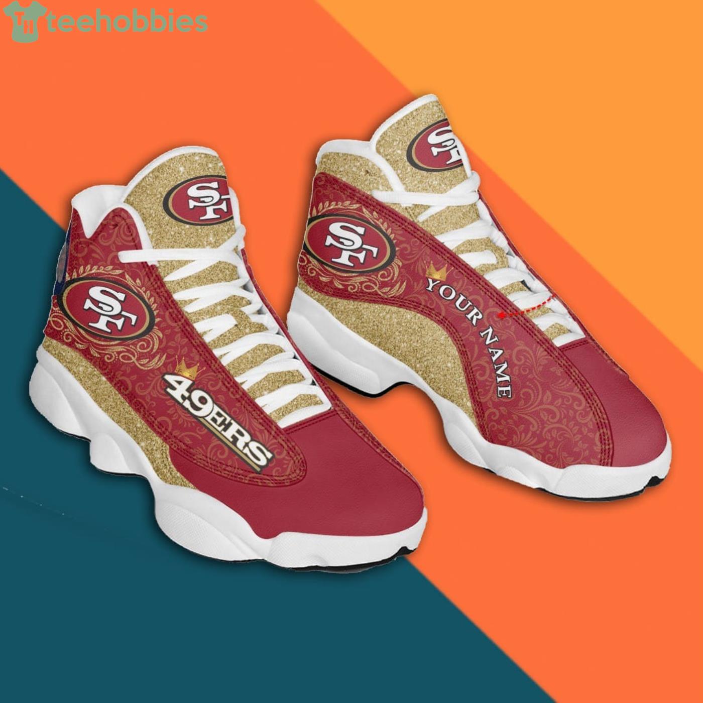 Custom Name San Francisco 49Ers Glitter Air Jordan 13 Sneaker Shoes -  Banantees