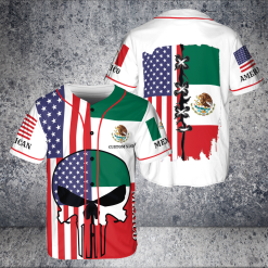 Custom Name Skull Mexico American White Jersey Baseball Shirt Product Photo 1