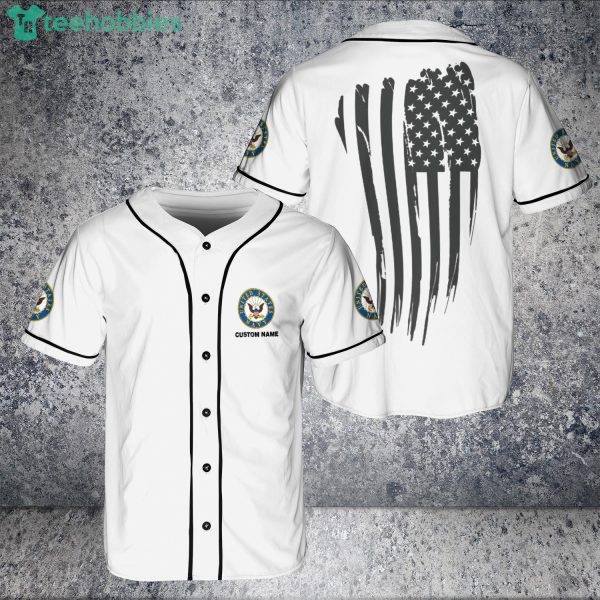 Custom Name United States Navy Casual US Flag Jersey Baseball Shirt Product Photo 1