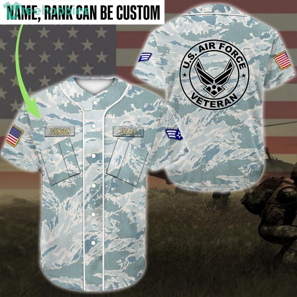 Custom Name US Air Force Veteran Jersey Baseball Shirt Product Photo 1