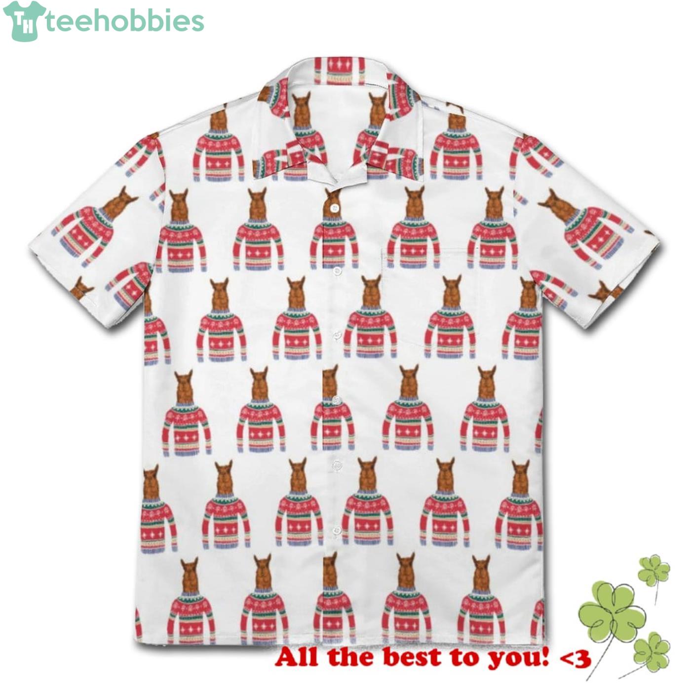 Cute Llama Wearing Funny Ugly Christmas Sweater Hawaiian Shirt Product Photo 1