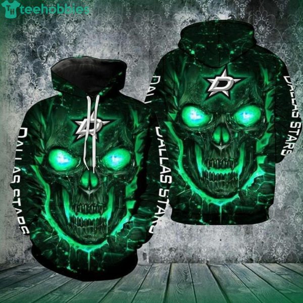 Dallas Stars Skull Green And Black All Over Print 3D Hoodieproduct photo 1